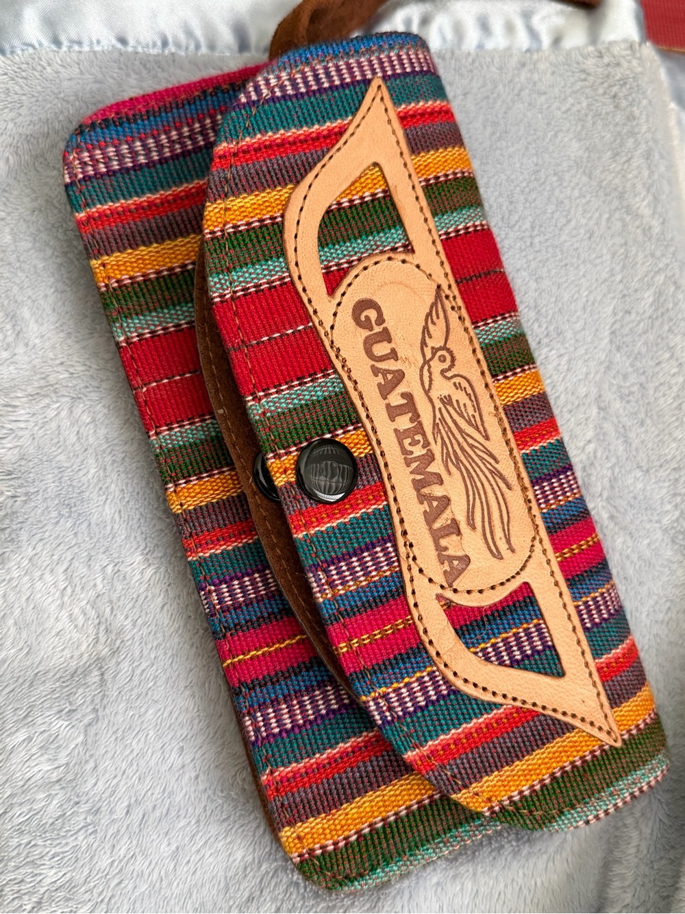 Multicolor Woven Card & Key Holder with Tan Leather Accent
